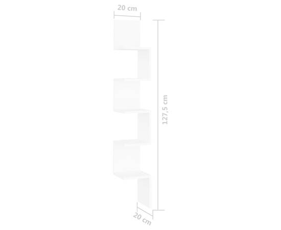 Raft de perete de colț, alb, 20x20x127,5 cm, pal, 8 image
