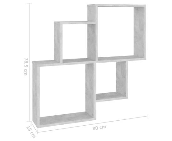 Raft de perete de cub, gri beton, 80x15x78,5 cm, pal, 6 image