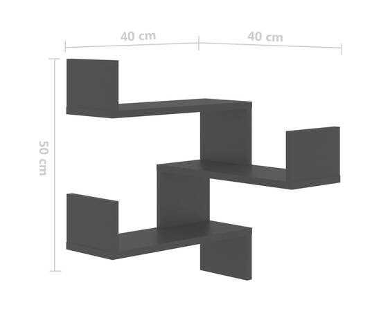 Raft de perete pe colț, negru, 40x40x50 cm, pal, 8 image