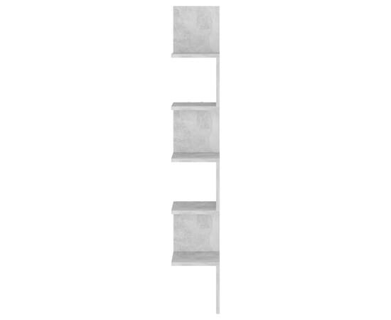 Raft de perete pentru colț, gri beton, 20x20x127,5 cm , pal, 7 image