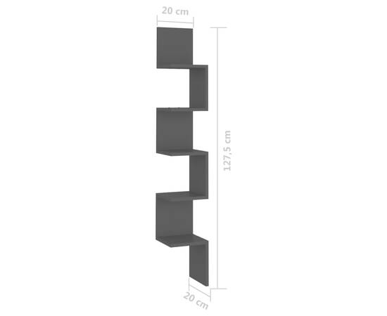 Raft de perete pentru colț, negru, 20x20x127,5 cm, pal, 8 image
