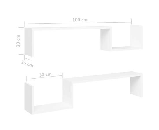 Rafturi de perete, 2 buc., alb, 100x15x20 cm, pal, 8 image