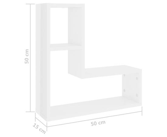 Rafturi de perete, 2 buc., alb extralucios, 50x15x50 cm, pal, 7 image