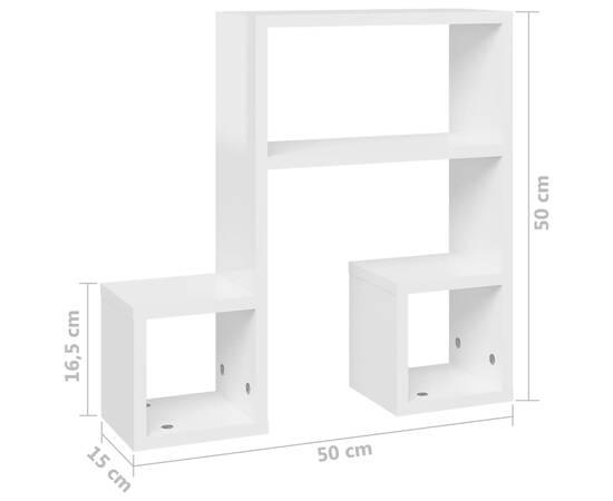 Rafturi de perete, 2 buc., alb extralucios, 50x15x50 cm, pal, 8 image