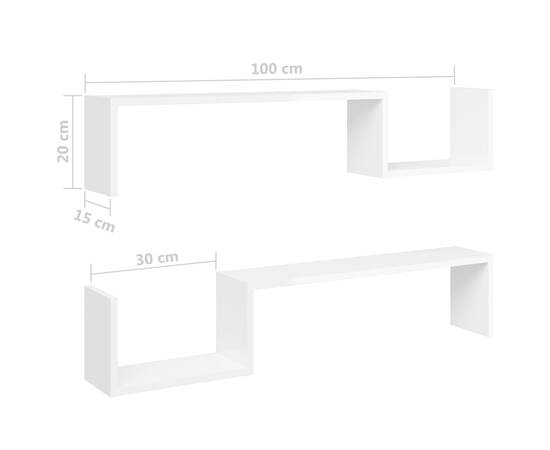 Rafturi de perete, 2 buc, alb extralucios, 100x15x20 cm, pal, 8 image