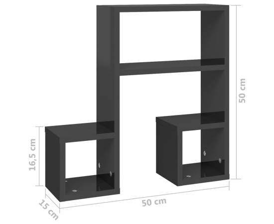 Rafturi de perete, 2 buc, gri extralucios, 50x15x50 cm, pal, 8 image