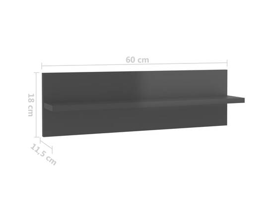 Rafturi de perete 2 buc., negru extralucios, 60x11,5x18 cm, pal, 9 image