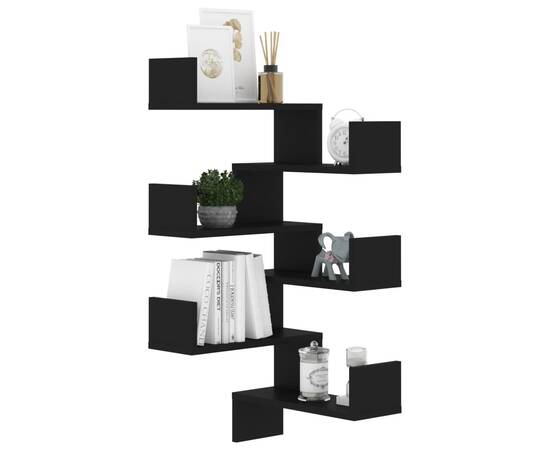 Rafturi de perete pe colț, 2 buc, negru, 40x40x50 cm pal, 4 image