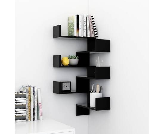 Rafturi de perete pe colț, 2 buc, negru, 40x40x50 cm pal, 3 image