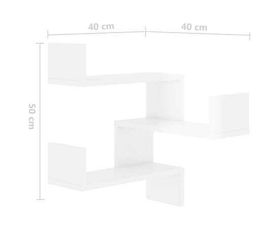 Rafturi de perete pe colț 2 buc alb extralucios 40x40x50 cm pal, 9 image