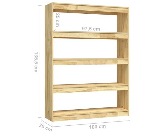 Bibliotecă/separator cameră, 100x30x135,5 cm, lemn masiv de pin, 8 image
