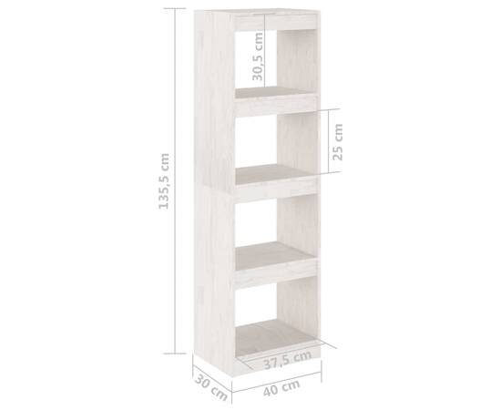 Bibliotecă/separator cameră, alb, 40x30x135,5 cm, lemn de pin, 8 image