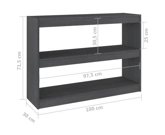 Bibliotecă/separator cameră, gri, 100x30x71,5 cm, lemn de pin, 8 image