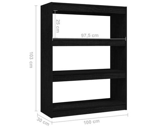 Bibliotecă/separator cameră, negru, 100x30x103 cm, lemn de pin, 8 image