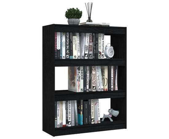 Bibliotecă/separator cameră, negru, 100x30x103 cm, lemn de pin, 4 image