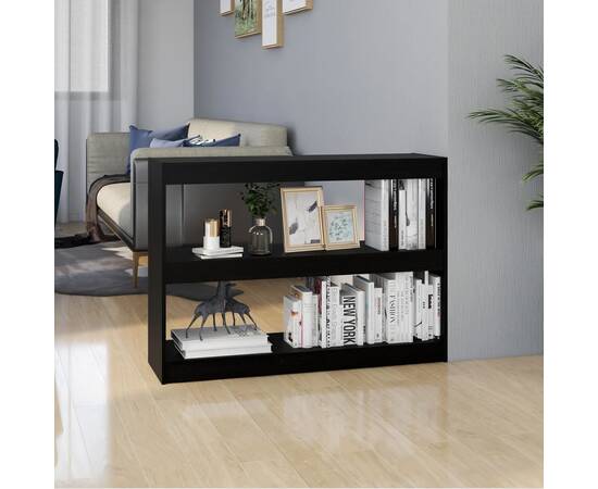 Bibliotecă/separator cameră, negru, 100x30x71,5 cm, lemn de pin