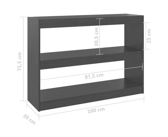 Bibliotecă/separator cameră, negru, 100x30x71,5 cm, lemn de pin, 8 image
