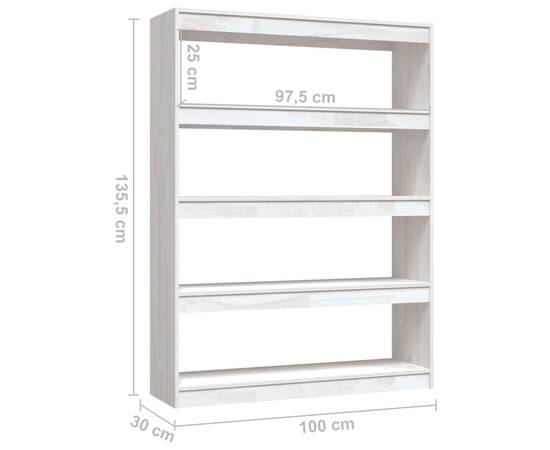 Bibliotecă/separator cameră alb 100x30x135,5 cm lemn masiv pin, 8 image