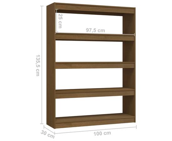 Bibliotecă/separator cameră maro miere 100x30x135,5 cm lemn pin, 8 image