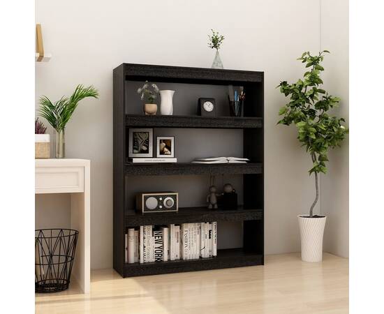 Bibliotecă/separator cameră negru 100x30x135,5 cm lemn de pin