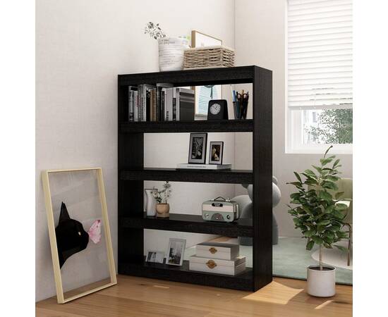 Bibliotecă/separator cameră negru 100x30x135,5 cm lemn de pin, 3 image