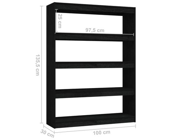 Bibliotecă/separator cameră negru 100x30x135,5 cm lemn de pin, 8 image