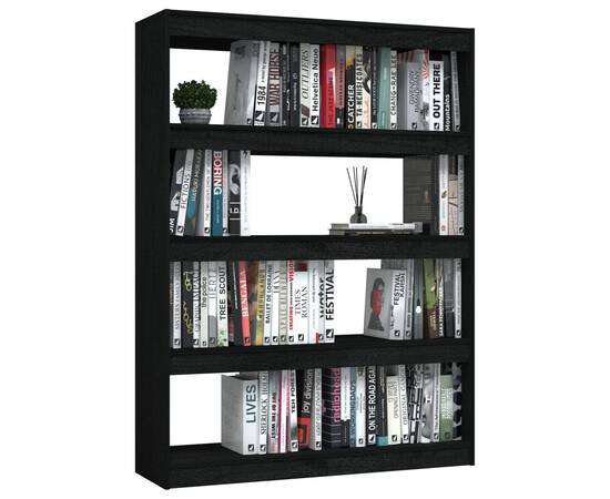 Bibliotecă/separator cameră negru 100x30x135,5 cm lemn de pin, 4 image