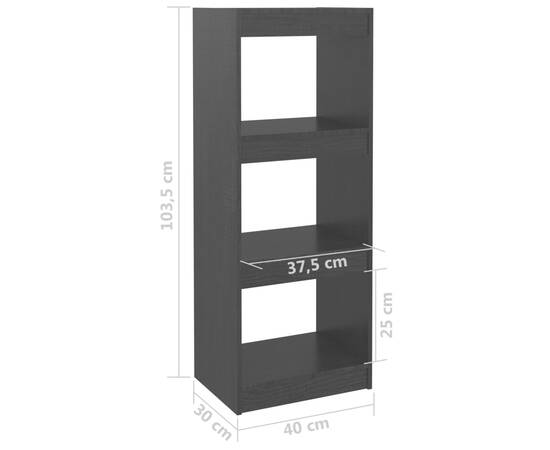 Bibliotecă/separator cameră negru 40x30x103,5 cm lemn masiv pin, 8 image