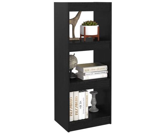 Bibliotecă/separator cameră negru 40x30x103,5 cm lemn masiv pin, 4 image