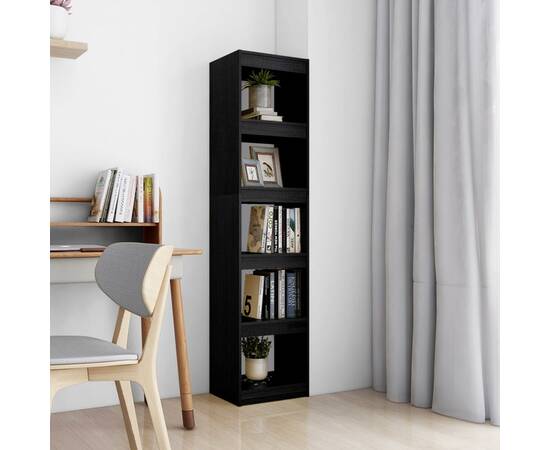 Bibliotecă/separator cameră negru 40x30x167,5 cm lemn masiv pin