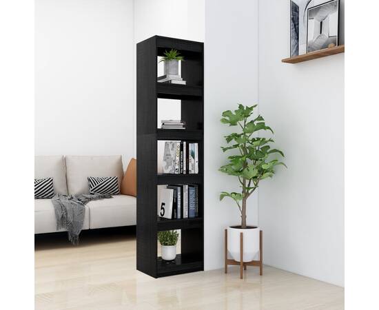 Bibliotecă/separator cameră negru 40x30x167,5 cm lemn masiv pin, 3 image