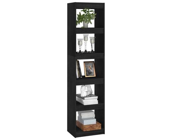 Bibliotecă/separator cameră negru 40x30x167,5 cm lemn masiv pin, 4 image