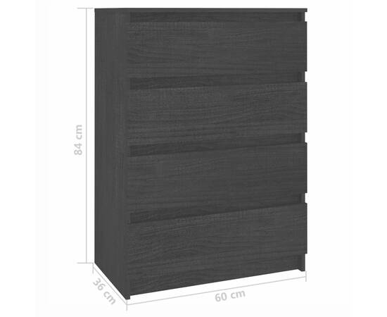 Dulap lateral, negru, 60x36x84 cm, lemn masiv de pin, 7 image