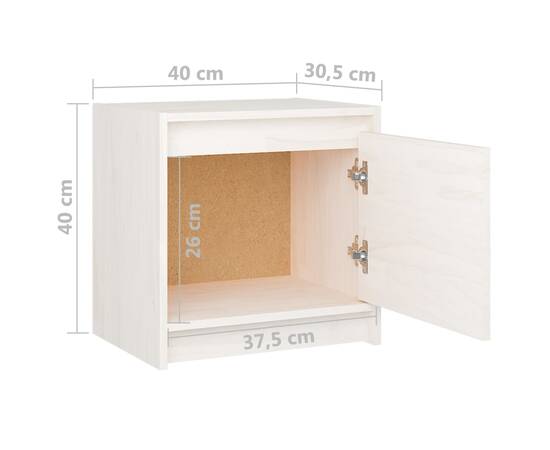 Noptiere, 2 buc., alb, 40x30,5x40 cm, lemn masiv de pin, 10 image