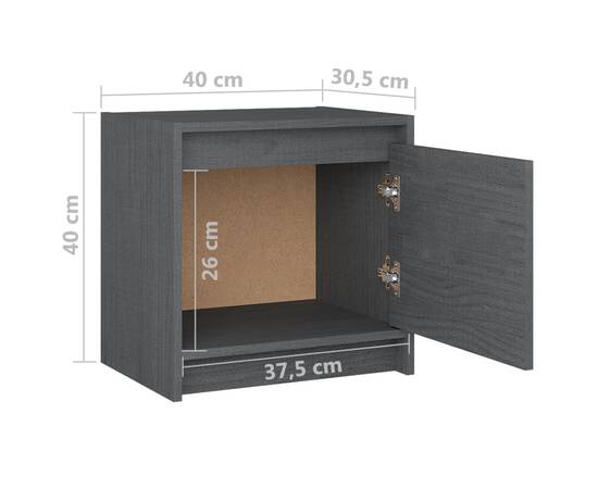Noptiere, 2 buc., gri, 40x30,5x40 cm, lemn masiv de pin, 10 image