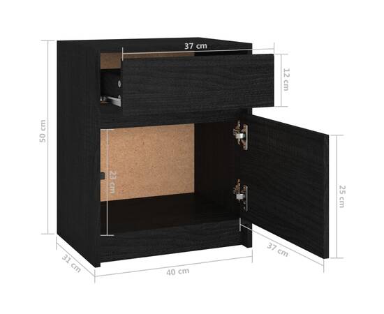 Noptiere, 2 buc., negru, 40x31x50 cm, lemn masiv de pin, 10 image