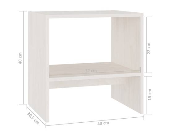 Noptiere, alb, 2 buc., 40x30,5x40 cm, lemn masiv de pin, 8 image