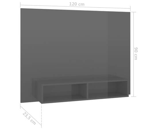Comodă tv de perete, gri extralucios, 120x23,5x90 cm, pal, 7 image