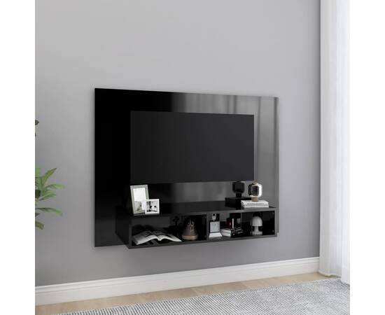 Comodă tv de perete, negru extralucios, 120x23,5x90 cm, pal