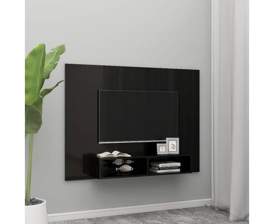 Comodă tv de perete, negru extralucios, 135x23,5x90 cm, pal