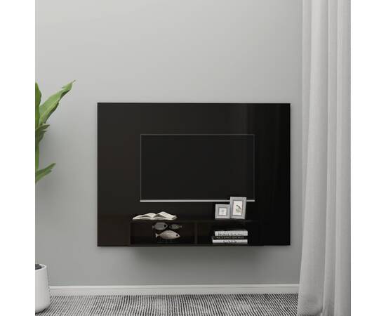 Comodă tv de perete, negru extralucios, 135x23,5x90 cm, pal, 3 image