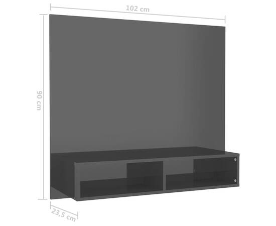 Dulap tv montat pe perete negru extralucios 102x23,5x90 cm pal, 8 image