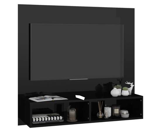 Dulap tv montat pe perete negru extralucios 102x23,5x90 cm pal, 4 image