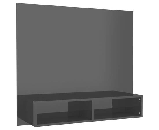 Dulap tv montat pe perete negru extralucios 102x23,5x90 cm pal, 2 image