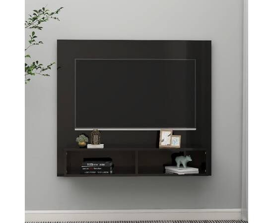 Dulap tv montat pe perete negru extralucios 102x23,5x90 cm pal, 3 image
