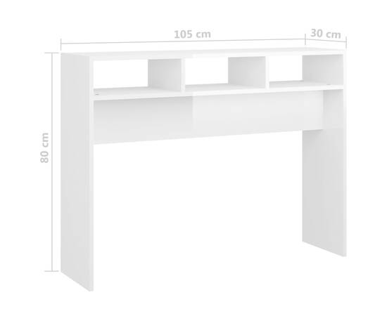 Masă consolă, alb extralucios, 105x30x80 cm, pal, 7 image