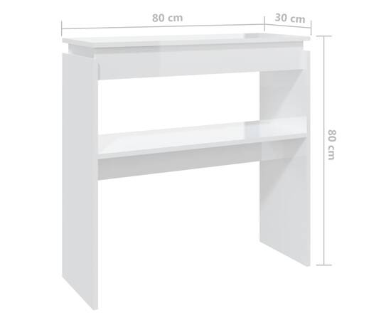 Masă consolă, alb extralucios, 80x30x80 cm, pal, 6 image