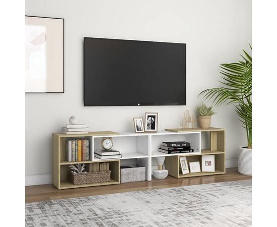 Comodă tv, alb și stejar sonoma, 149x30x52 cm, pal