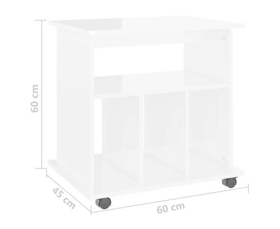 Dulap cu roți, alb extralucios, 60x45x60 cm, pal, 7 image