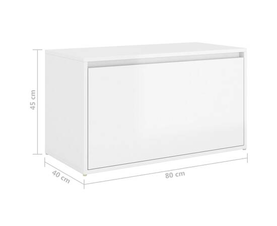 Banchetă pentru hol, alb extralucios, 80x40x45 cm, pal, 8 image